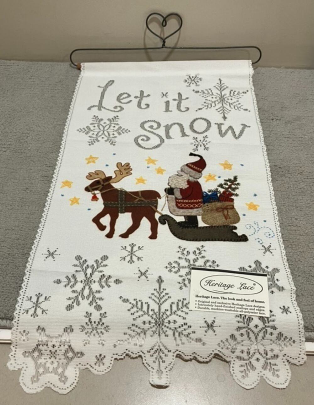Heritage Lace Wall Hanging With Hangar Let it Snow Santa Sleigh NEW